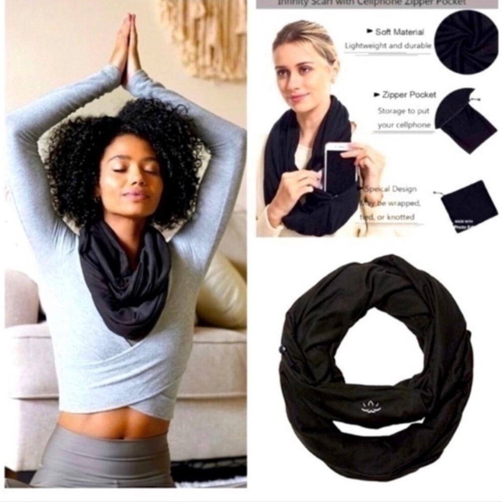 Beyondβ Yoga | Pocket Infinity Scarf | Black | NWT